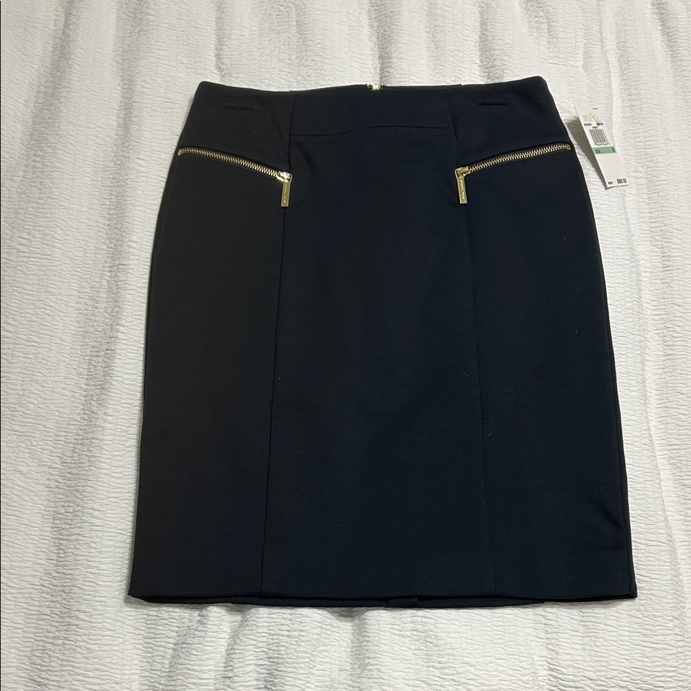 Michael Kors NWT Navy Blue Pencil Skirt with Gold Zippers size 8